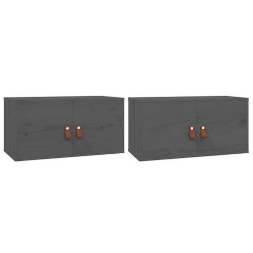 Armoires murales 2 pcs Gris 60x30x30 cm Bois de pin massif - Photo n°2; ?>