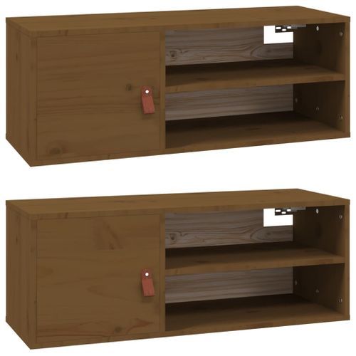 Armoires murales 2 pcs Marron miel 80x30x30 cm Bois Pin massif - Photo n°2; ?>