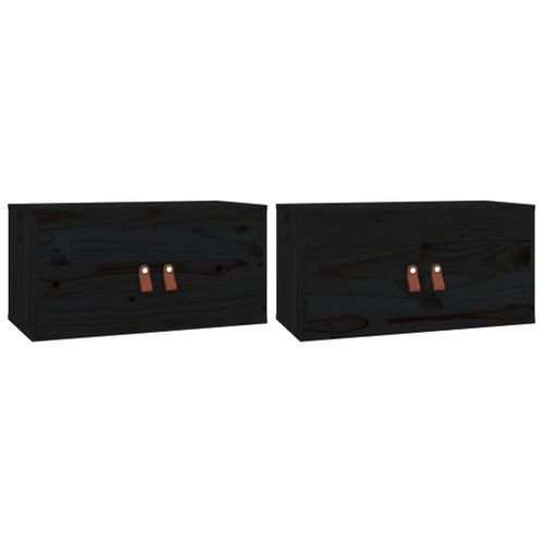 Armoires murales 2 pcs Noir 60x30x30 cm Bois de pin massif - Photo n°2; ?>