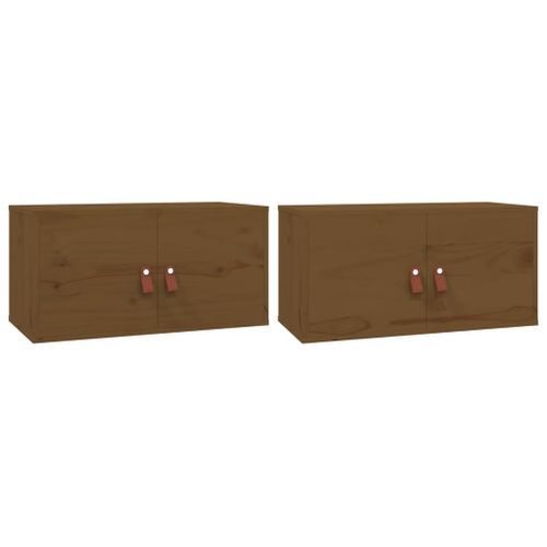 Armoires murales 2pcs Marron miel 60x30x30cm Bois de pin massif - Photo n°2; ?>