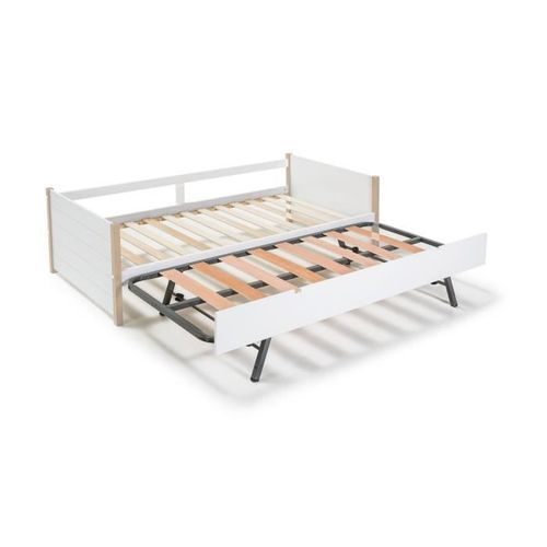 AYORA Lit gigogne en pin massif et MDF - Décor naturel et blanc - 2 x l90 x L190 cm - Photo n°2; ?>