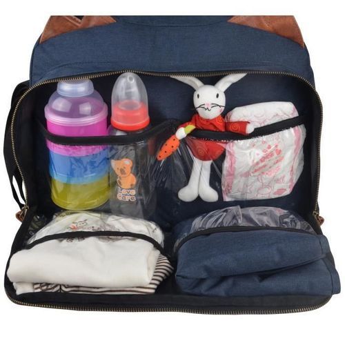 Baby on board-sac a langer -sac titou bleu denim - 2 compartiments 8 poches - sac repas - tapis a langer sac linge sale attaches pou - Photo n°2; ?>