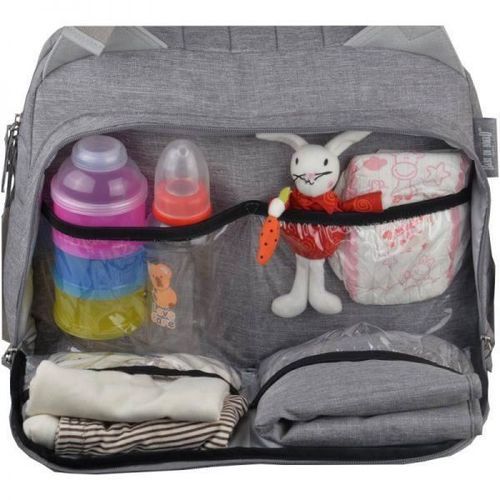 Baby on board-sac a langer - sac titou stone chiné - 2 compartiments 8 poches - sac repas - tapis a langer sac linge sale attaches - Photo n°3; ?>