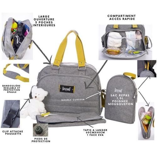 BABY ON BOARD Sac a langer URBAN YELLOWSTONE - gris/moutarde - Photo n°2; ?>