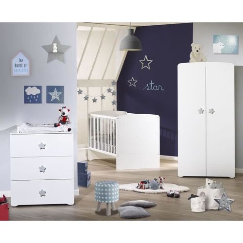 Baby Price Armoire Chambre Bebe 2 Portes Boutons Etoile Gris New Basic Lestendances Fr