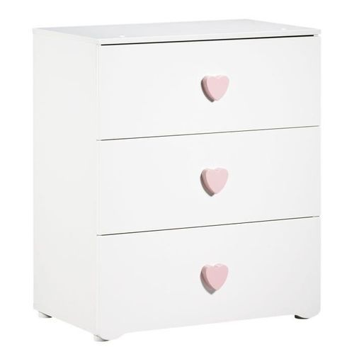BABY PRICE New Basic Commode a langer 3 tiroirs - Boutons Coeur Rose - Photo n°2; ?>