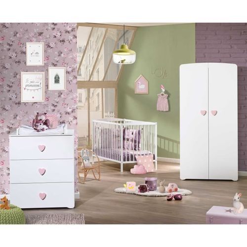 BABY PRICE New Basic Commode a langer 3 tiroirs - Boutons Coeur Rose - Photo n°3; ?>