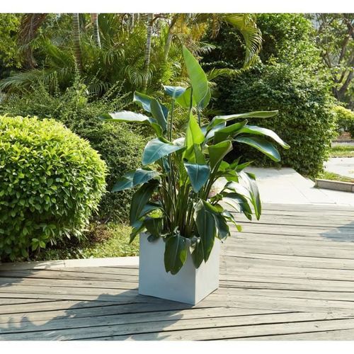 Bac a fleurs en fibre de verre style ciment - 42 x 42 x 40 cm - Gris - Photo n°3; ?>