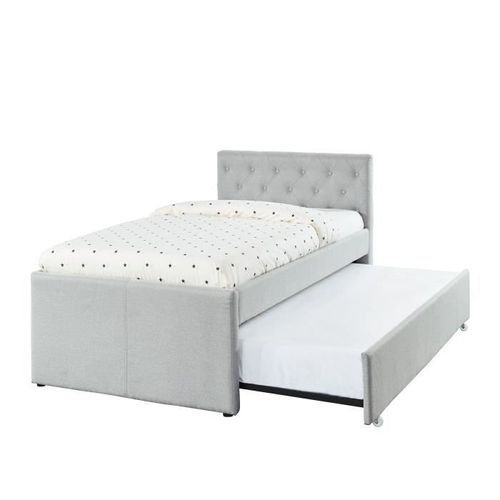 BAHIA Lit gigogne enfant contemporain - Simili gris clair - Sommier inclus - l 90 x L 190 cm - Photo n°2; ?>