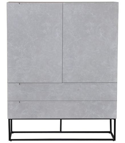 Bahut 2 portes 2 tiroirs bois laqué gris et métal noir Logan - Photo n°2; ?>