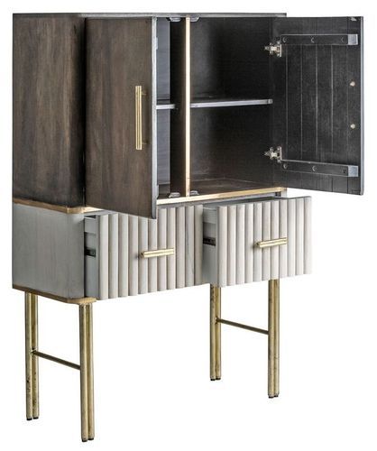 Bahut 2 portes 2 tiroirs manguier foncé et métal doré Leann - Photo n°3; ?>
