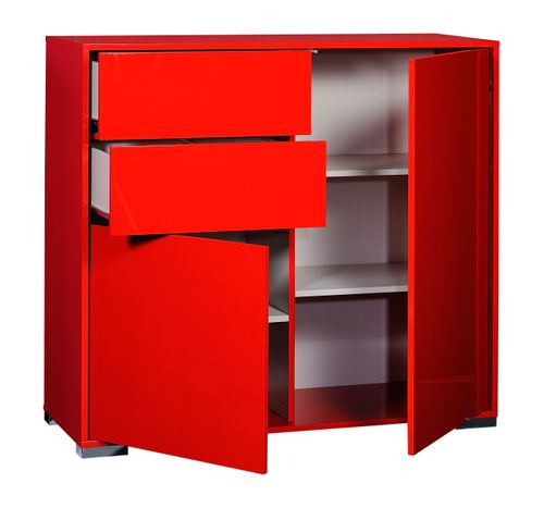 Bahut 2 portes 2 tiroirs Rouge brillant Like - Photo n°2; ?>
