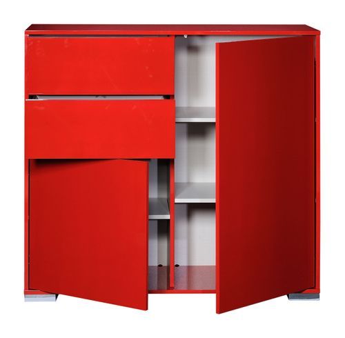 Bahut 2 portes 2 tiroirs Rouge brillant Like - Photo n°3; ?>