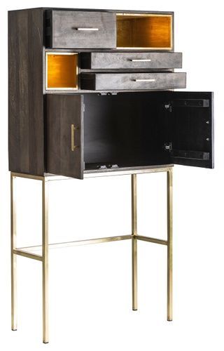 Bahut 2 portes 3 tiroirs manguier gris et métal doré Leann - Photo n°3; ?>