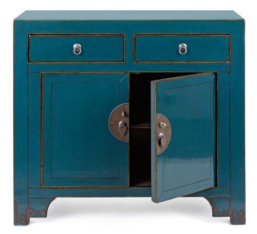 Bahut bois d'orme recyclé bleu 2 portes 2 tiroirs Gia L 91 cm - Photo n°2; ?>