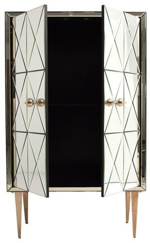 Bahut haut art déco 2 portes métal doré et miroir Cindie - Photo n°2; ?>