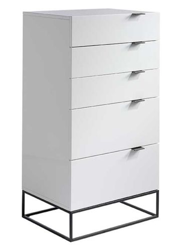 Chiffonnier moderne 5 tiroirs en bois laqué blanc et acier noir Valina 120 cm - Photo n°2; ?>