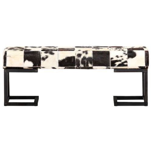 Banc 110 cm Noir Patchwork Cuir véritable de chèvre - Photo n°3; ?>