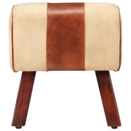 Banc 38 cm Marron Toile et cuir véritable - Photo n°3; ?>