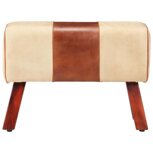 Banc 58 cm Marron Toile et cuir véritable - Photo n°3; ?>