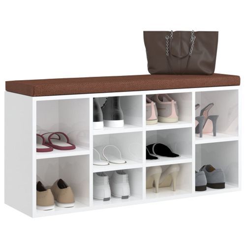 Banc à chaussures Blanc brillant 103x30x48 cm Bois d'ingénierie - Photo n°3; ?>