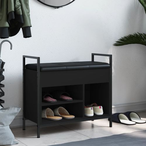 Banc à chaussures noir 65,5x32x57,5 cm bois d'ingénierie - Photo n°3; ?>