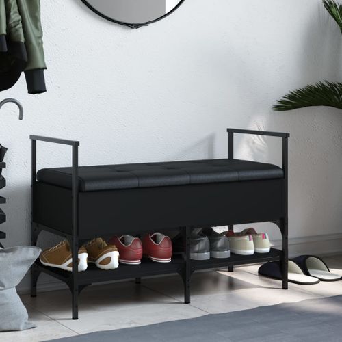 Banc à chaussures noir 85,5x42x57,5 cm bois d'ingénierie - Photo n°3; ?>