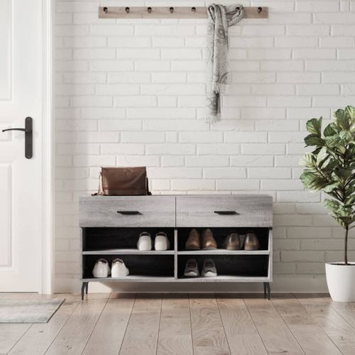 Banc à chaussures sonoma gris 102x35x55 cm bois d'ingénierie - Photo n°2; ?>