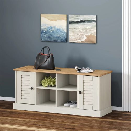 Banc à chaussures VIGO blanc 106x35x45 cm bois massif de pin - Photo n°2; ?>