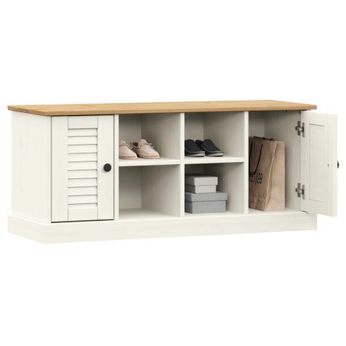 Banc à chaussures VIGO blanc 106x35x45 cm bois massif de pin - Photo n°3; ?>