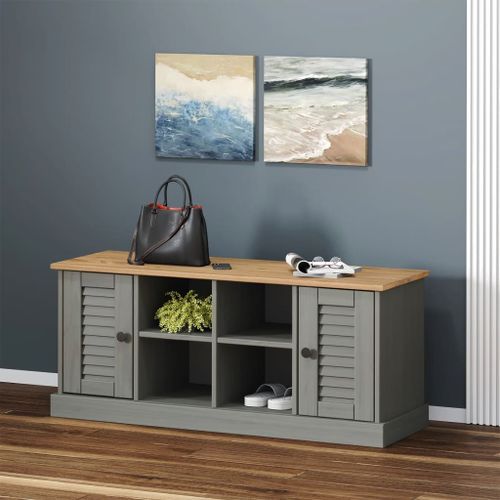 Banc à chaussures VIGO gris 106x35x45 cm bois massif de pin - Photo n°2; ?>