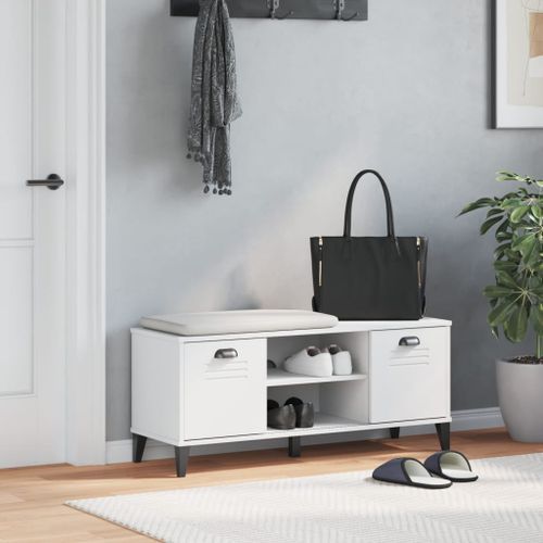 Banc à chaussures VIKEN blanc 106x35x45 cm bois massif de pin - Photo n°3; ?>