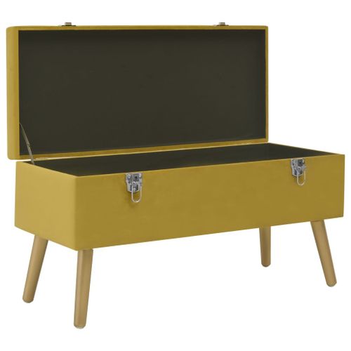 Banc avec compartiment de rangement 80cm Jaune moutarde Velours - Photo n°3; ?>