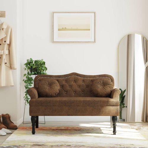 Banc avec coussins marron 120,5x65x75 cm similicuir daim - Photo n°2; ?>