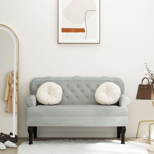 Banc avec dossier gris clair 119,5x64,5x75 cm velours - Photo n°2; ?>