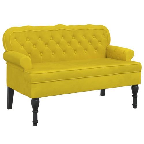 Banc avec dossier jaune 119,5x64,5x75 cm velours - Photo n°2; ?>