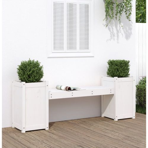 Banc avec jardinières blanc 180x36x63 cm bois massif de pin - Photo n°2; ?>