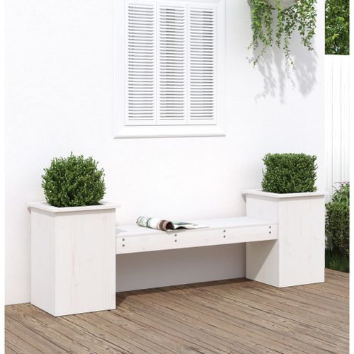 Banc avec jardinières blanc 184,5x39,5x56,5 cm bois massif pin - Photo n°2; ?>