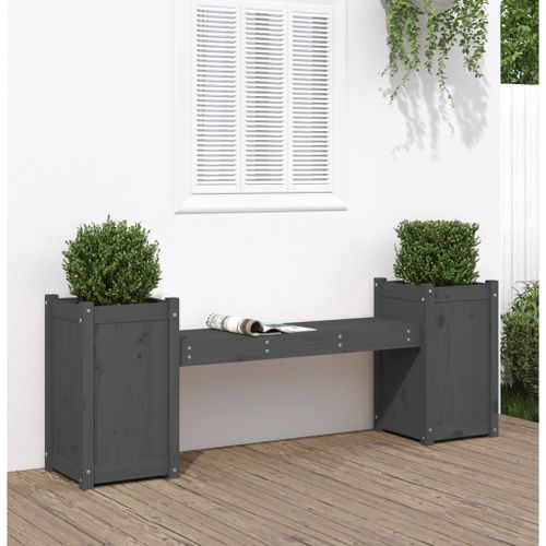 Banc avec jardinières gris 180x36x63 cm bois massif de pin - Photo n°2; ?>