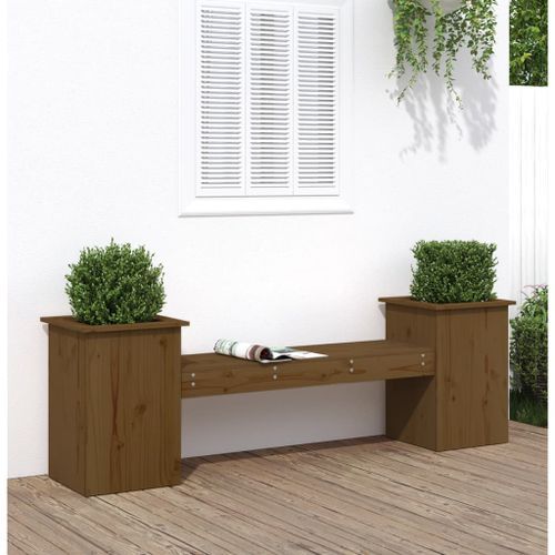 Banc avec jardinières marron miel bois massif de pin - Photo n°2; ?>