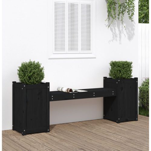 Banc avec jardinières noir 180x36x63 cm bois massif de pin - Photo n°2; ?>