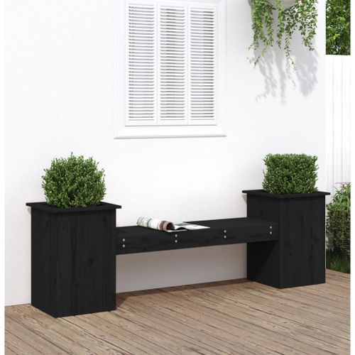 Banc avec jardinières noir 184,5x39,5x56,5cm bois massif de pin - Photo n°2; ?>