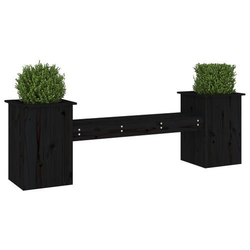 Banc avec jardinières noir 184,5x39,5x56,5cm bois massif de pin - Photo n°3; ?>