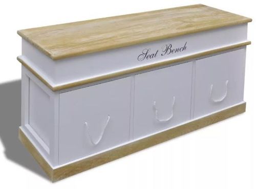 Banc avec rangement 3 tiroirs bois massif clair et blanc Tona - Photo n°2; ?>