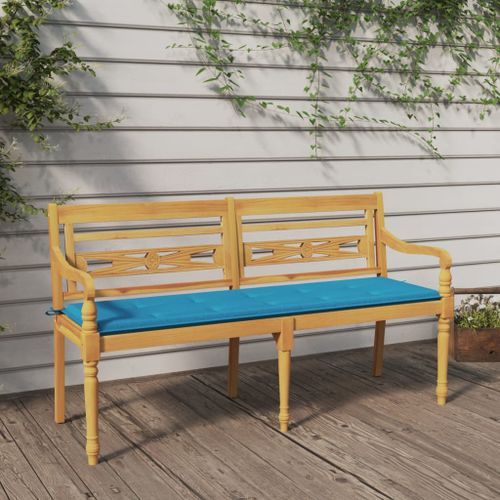 Banc Batavia avec coussin bleu 150 cm Bois de teck massif - Photo n°2; ?>