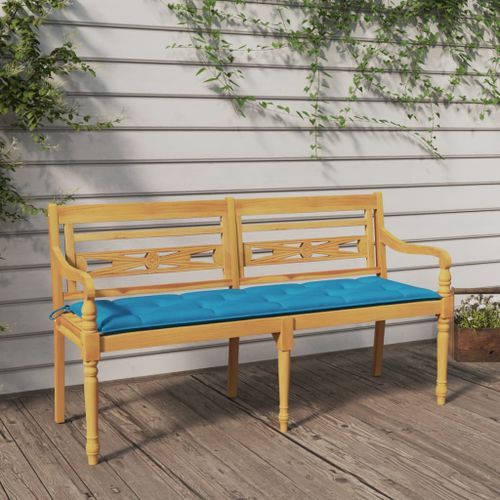 Banc Batavia avec coussin bleu clair 150 cm Bois de teck massif - Photo n°2; ?>