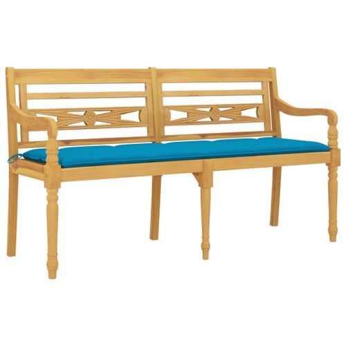 Banc Batavia avec coussin bleu clair 150 cm Bois de teck massif - Photo n°3; ?>