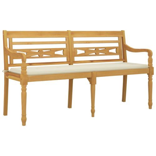 Banc Batavia avec coussin crème 150 cm Bois de teck massif - Photo n°3; ?>