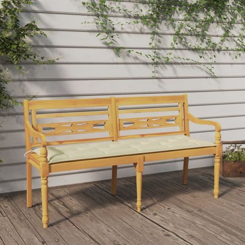 Banc Batavia avec coussin crème 150 cm Bois de teck massif - Photo n°2; ?>