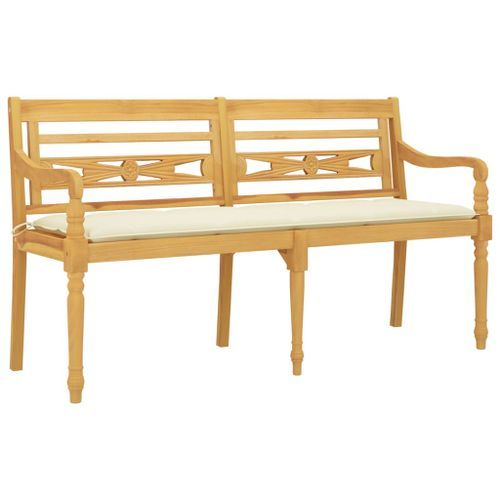 Banc Batavia avec coussin crème 150 cm Bois de teck massif - Photo n°3; ?>